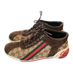 Gucci High Top Brown Canvas Sneaker Men’s Size 10 Authentic